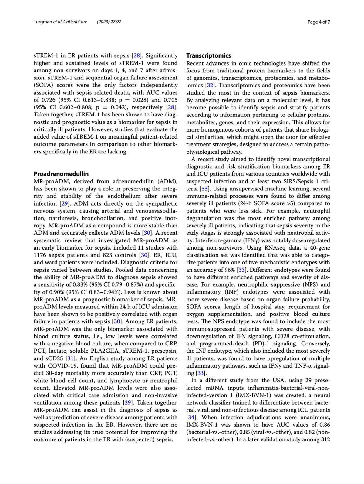 Host Response Biomarkers for Sepsis in the Emergency Room