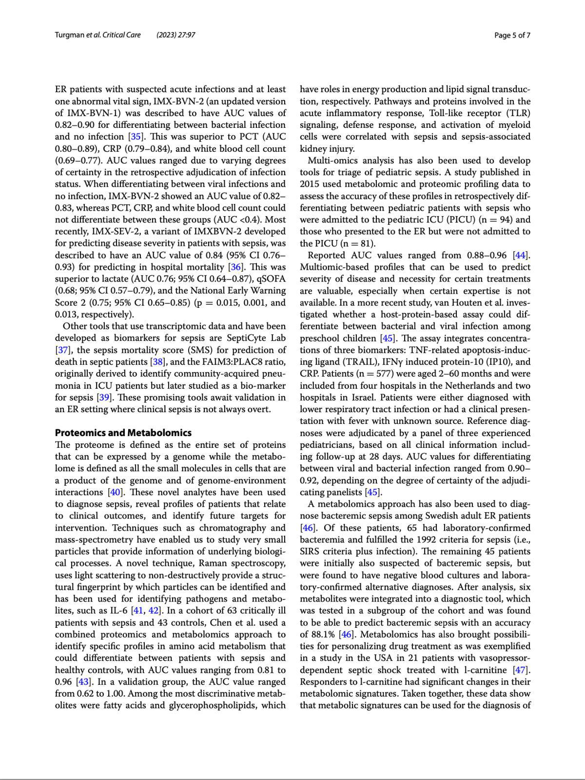 Host Response Biomarkers for Sepsis in the Emergency Room