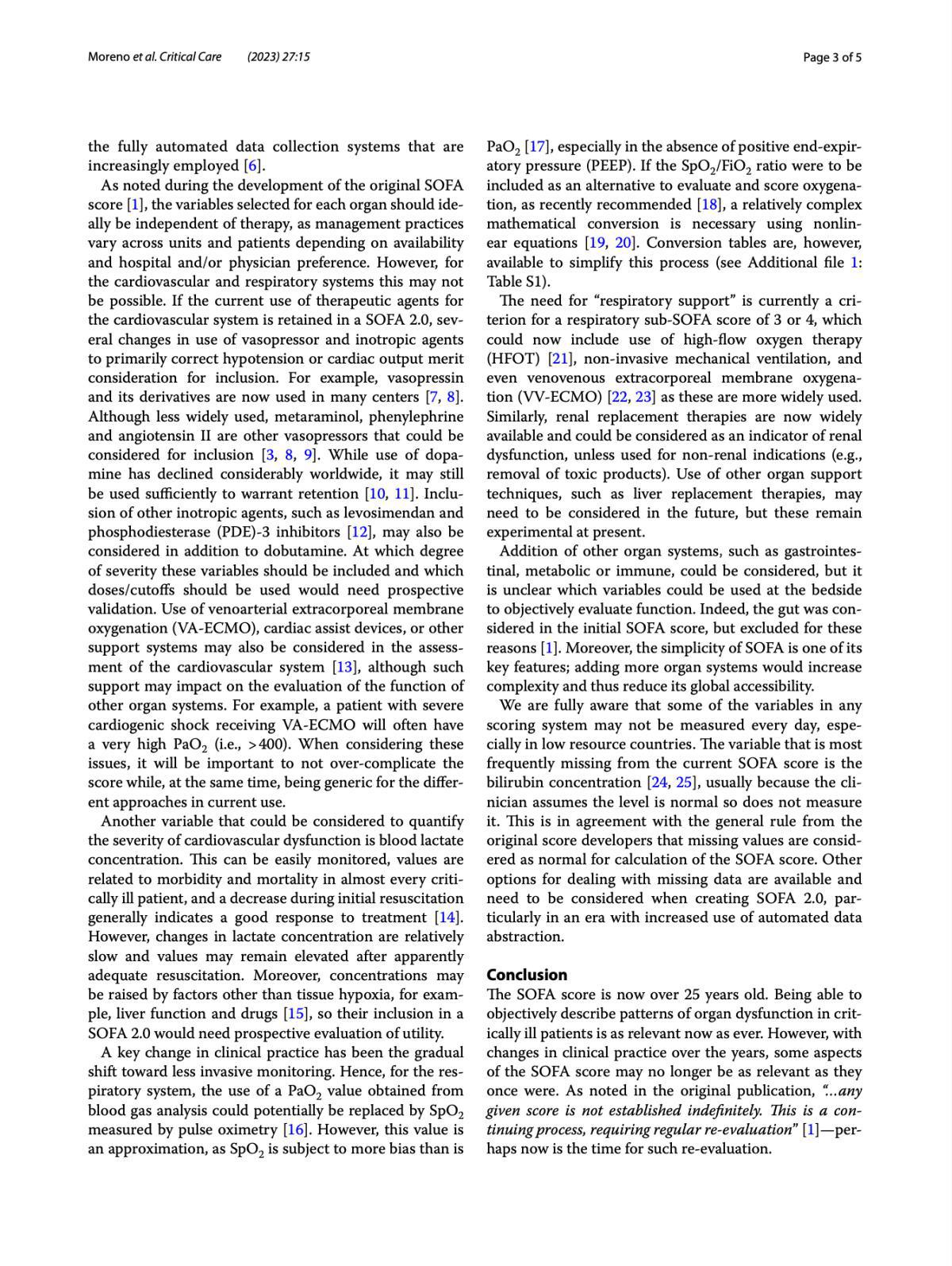 The Sequential Organ Failure Assessment (SOFA) Score: has the time come for an update?