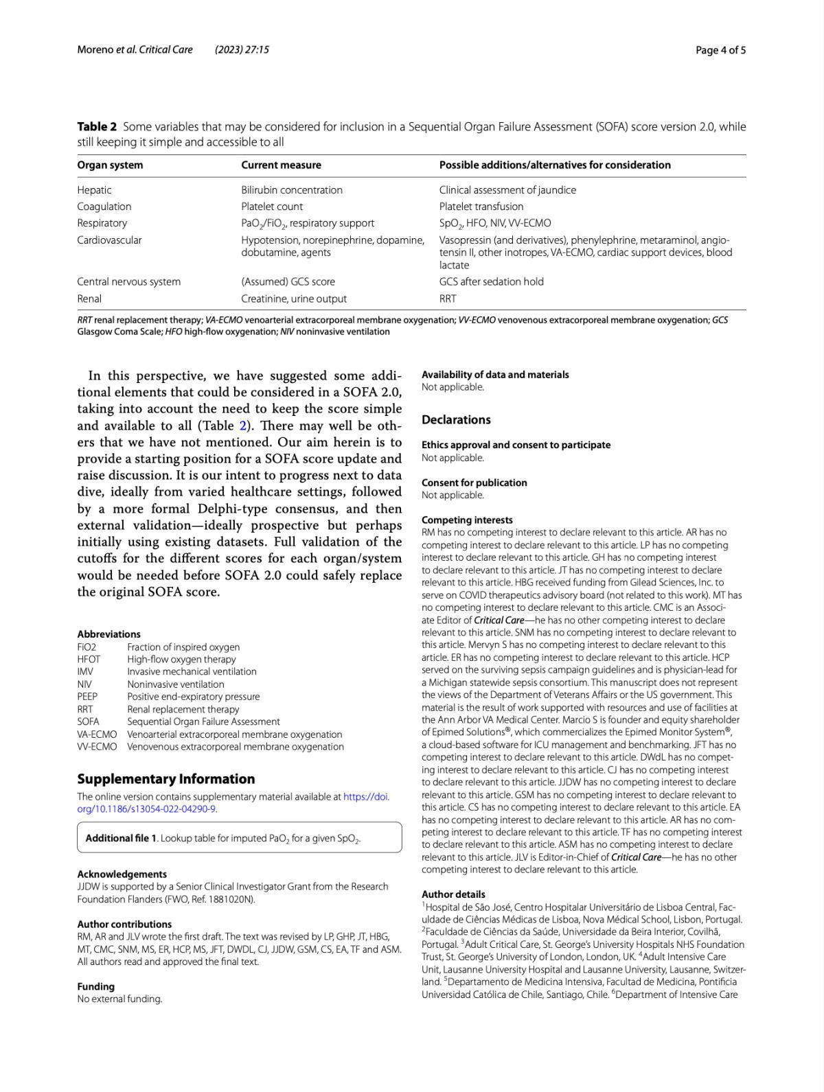 The Sequential Organ Failure Assessment (SOFA) Score: has the time come for an update?