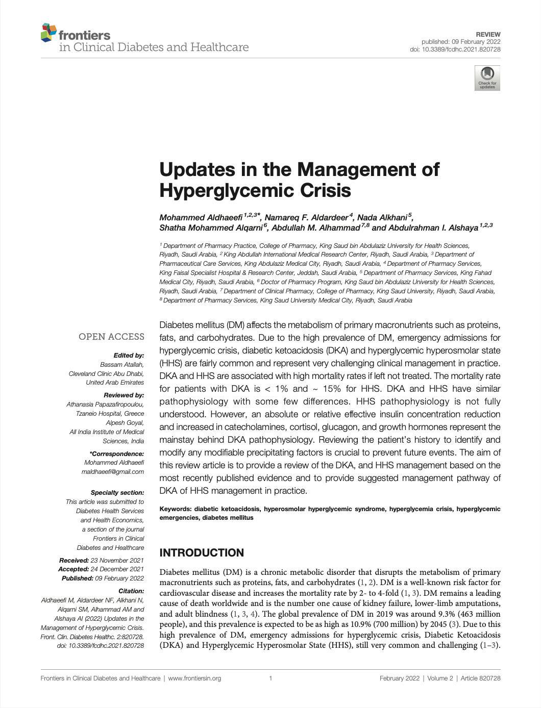 Updates in the Management of Hyperglycemic Crisis