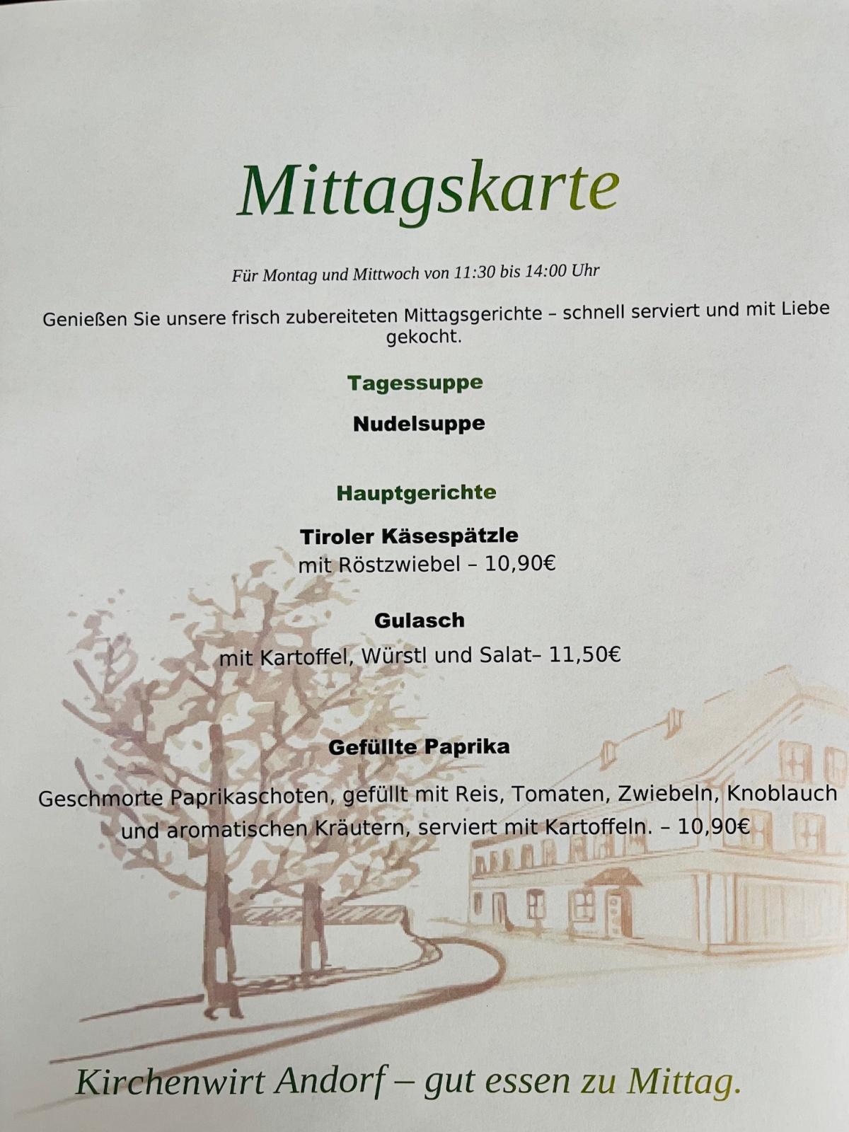 Kirchenwirt Mittagsmenü