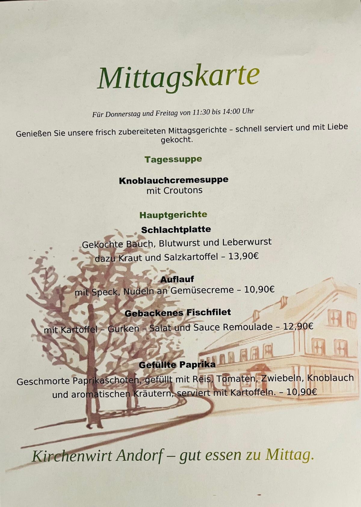Kirchenwirt Mittagsmenü