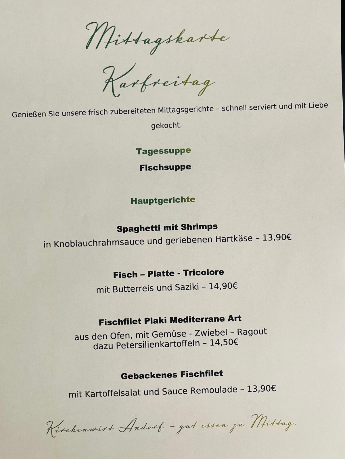 Kirchenwirt Mittagsmenü