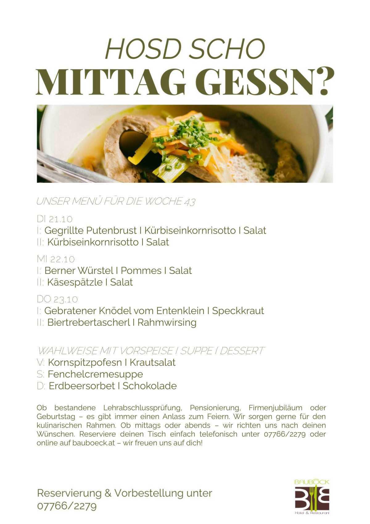 Bauböck Mittagsmenü