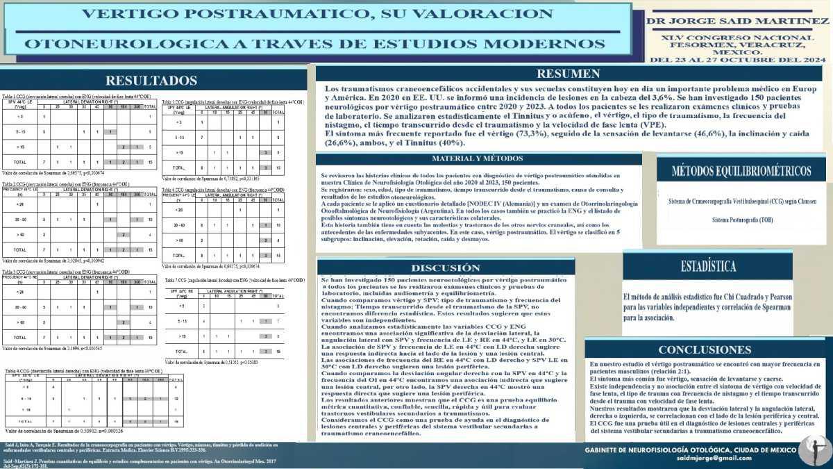 CNUM 7 - VERTIGO POSTRAUMATICO, SU VALORACIÓN OTONEUROLOGICA A TRAVÉS DE ESTUDIOS MODERNOS