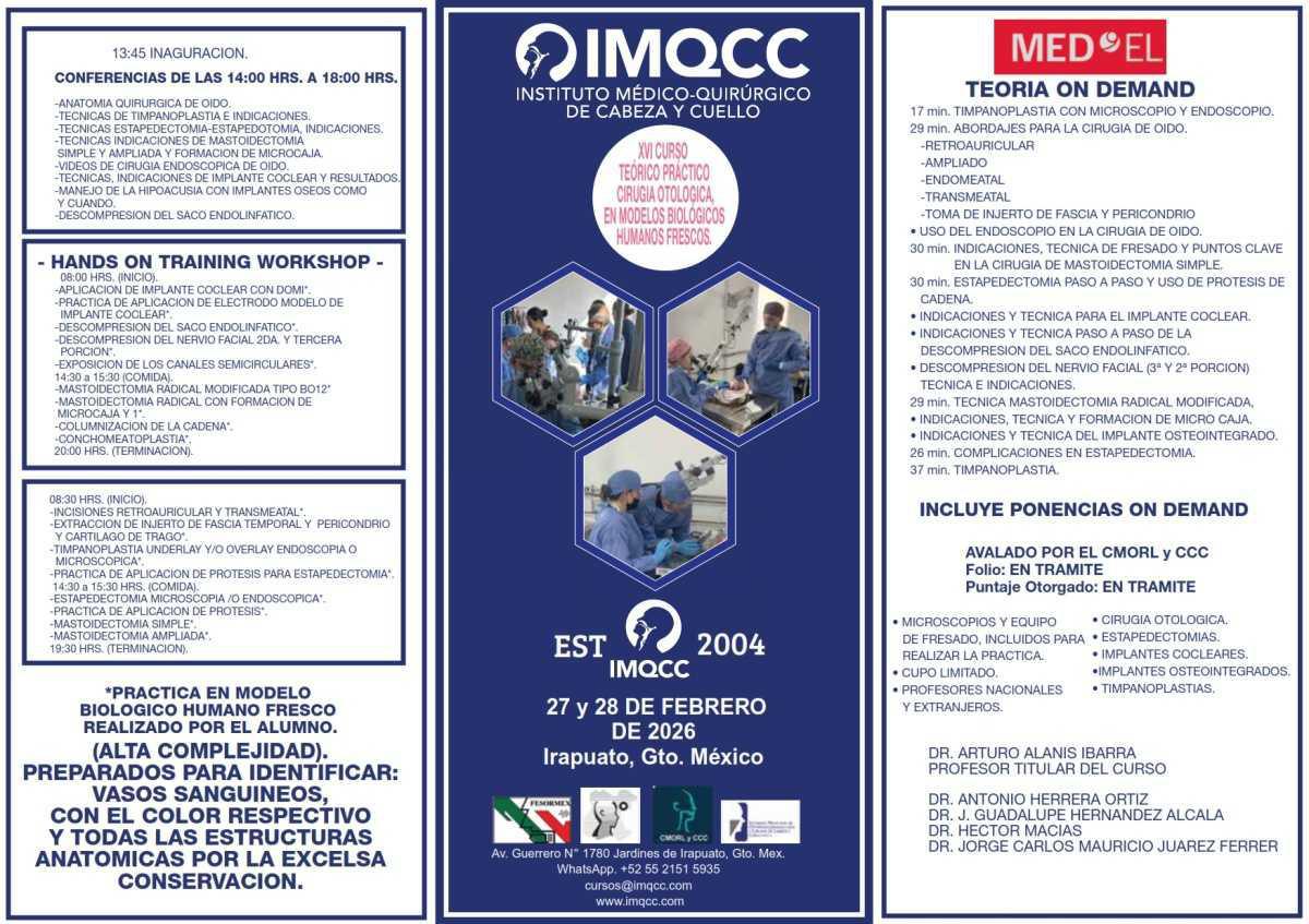 XVI CURSO TEÓRICO PRÁCTICO CIRUGIA OTOLOGICA