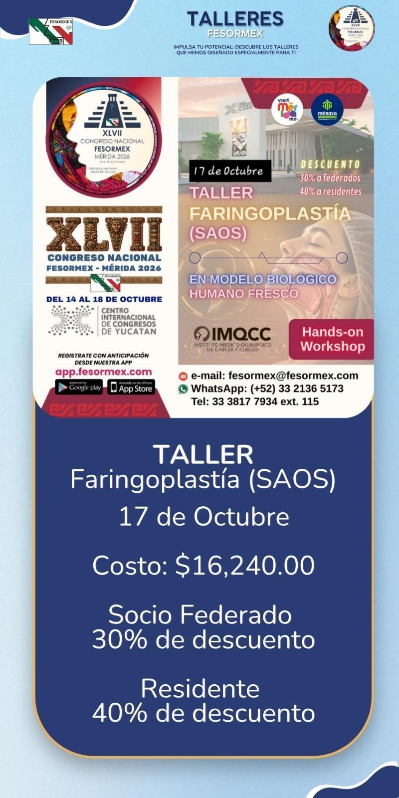 Talleres para el XLVII Congreso Nacional FESORMEX - Mérida 2026 Talleres para el XLVII Congreso Nacional FESORMEX - Mérida 2026