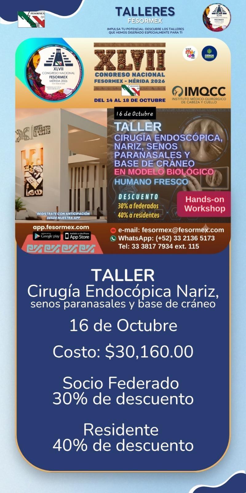 Talleres para el XLVII Congreso Nacional FESORMEX - Mérida 2026 Talleres para el XLVII Congreso Nacional FESORMEX - Mérida 2026