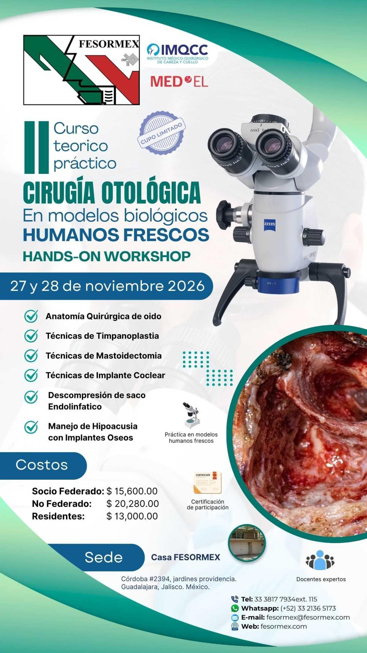 II curso de Cirugía Otológica en modelos biológicos en humanos frescos