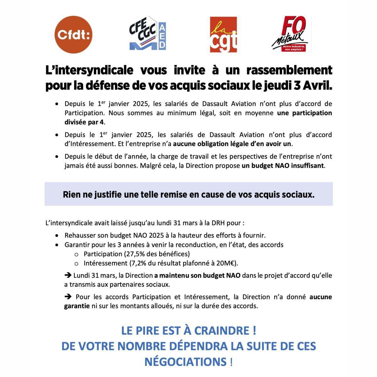 Rassemblement du 3 avril 2025 pour les NAO, la participation et l'intéressement