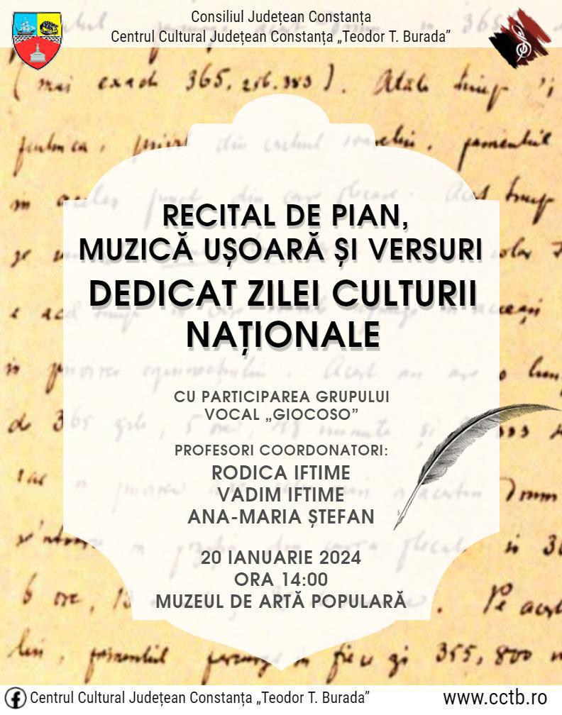 Ziua Culturii Naționale, celebrată de Centrul Cultural Județean Constanța „Teodor T. Burada” Ziua Culturii Naționale, celebrată de Centrul Cultural Județean Constanța „Teodor T. Burada”