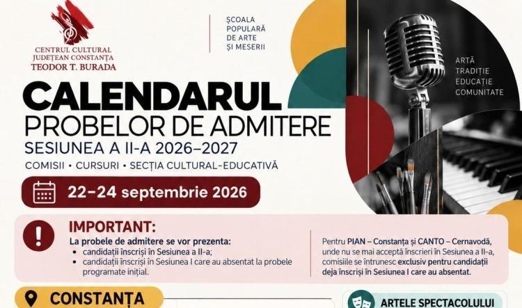 Calendarul probelor de admitere la cursuri - Sesiunea II