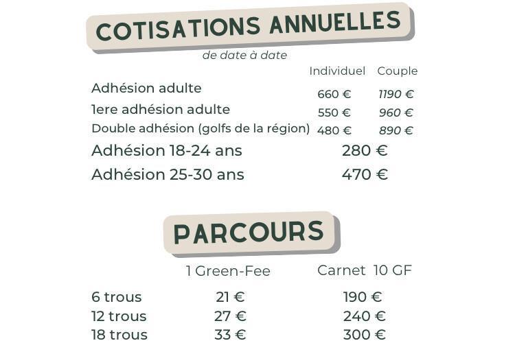 Les tarifs du Golf Compact d’Idron Les tarifs du Golf Compact d’Idron