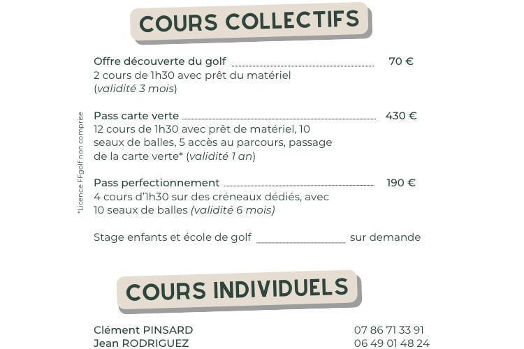 Les tarifs du Golf Compact d’Idron