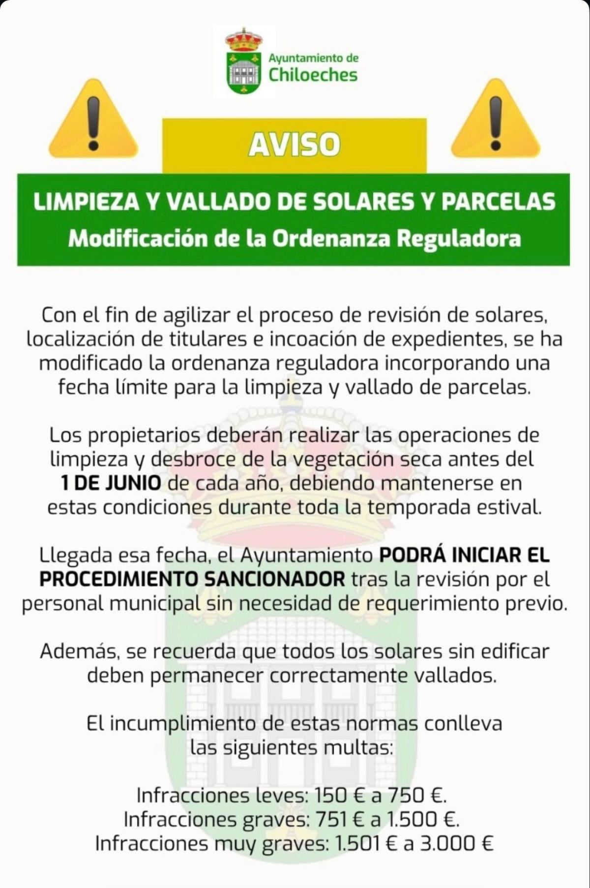  Actualización normativa sobre limpieza y vallado de parcelas - Ayuntamiento de Chiloeches 