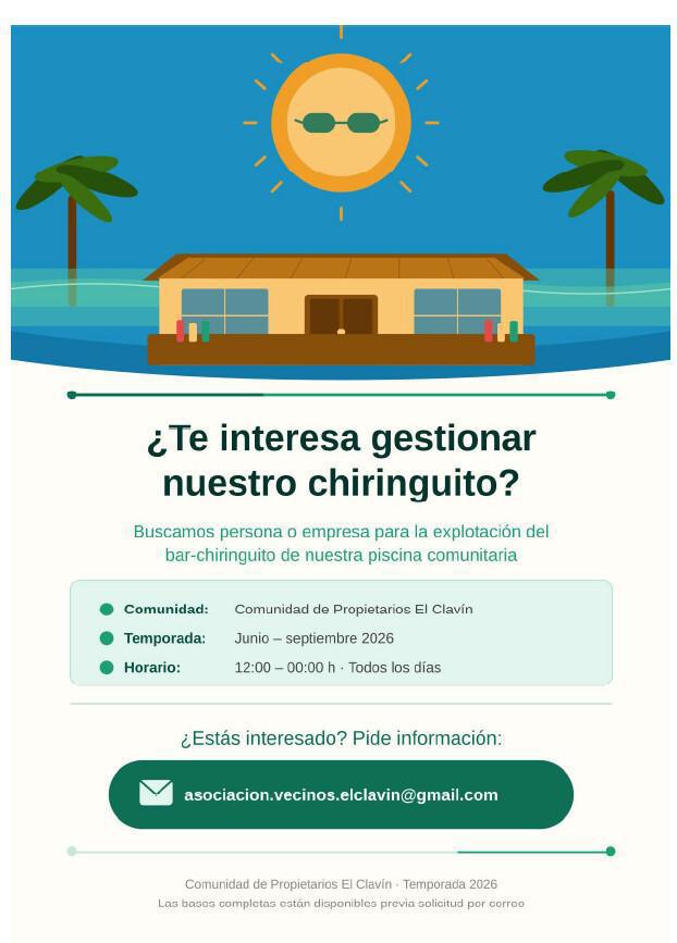 BÚSQUEDA DE GESTOR PARA EL CHIRINGUITO DE LA PISCINA BÚSQUEDA DE GESTOR PARA EL CHIRINGUITO DE LA PISCINA