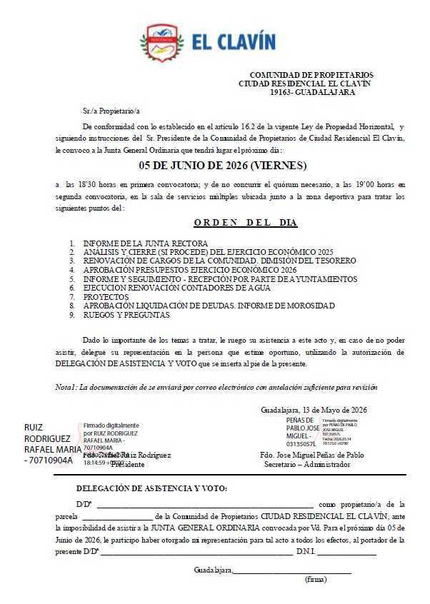  CONVOCATORIA JUNTA GENERAL ORDINARIA