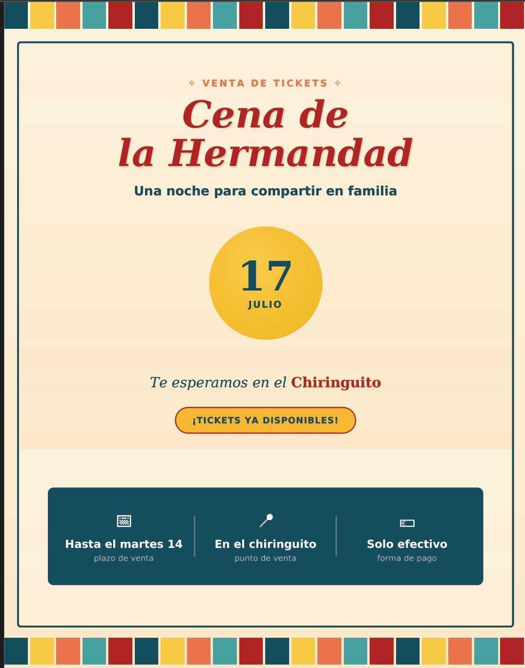 Ya a la venta tickets Cena de la Hermandad