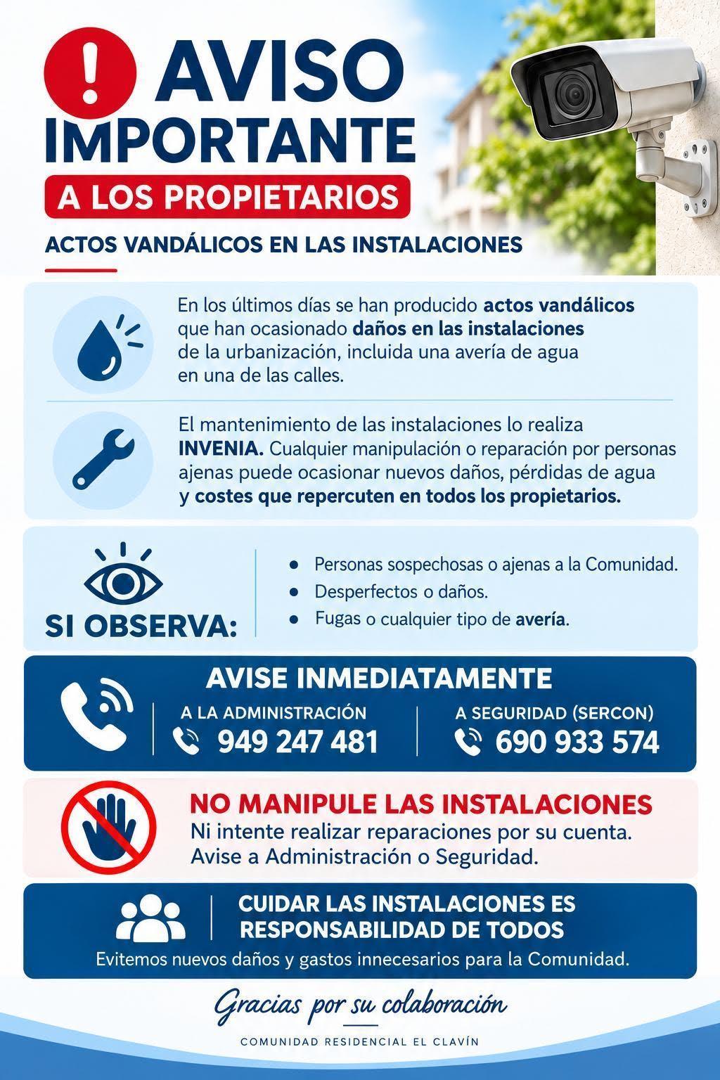 AVISO MPORTANTE A LOS PROPIETARIOS