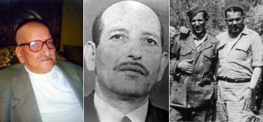 Slimane Dehilès, (Colonel Sadek) - à g. en 2006, au m. après l'indépendance, à d. avec Abane Ramdane, en 1956. (PH/DR)