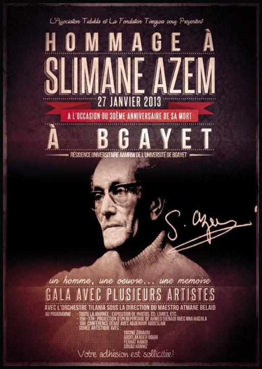 Affiche annonçant la commémoration de la trentième année de la disparition de Slimane Azem à Bgayet. (PH/DR)