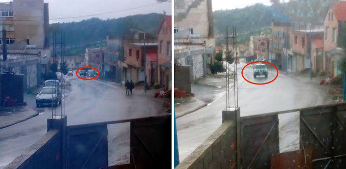 Véhicules de la gendarmerie coloniale à côté du domicile de Rachida Ider et son mari au moment des faits
