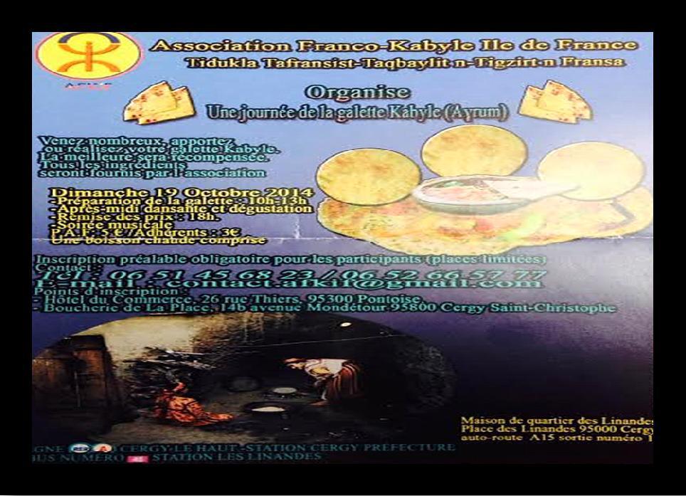 L’Association Franco-kabyle d'île de France organise une journée de la galette kabyle