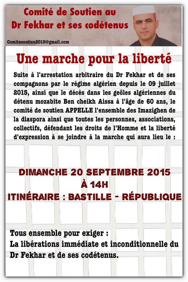 Paris : Une marche pour exiger la libération du Dr Fekhar et de ses codétenus le 20 septembre à 14h
