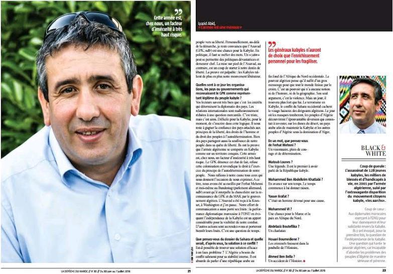 Lyazid Abid au journal La Dépêche du Maroc : « L’armée algérienne est un facteur d’insécurité en Kabylie »