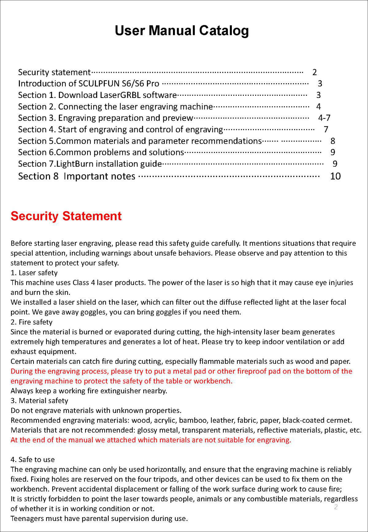 Sculpfun S6/S9 Series Laser Engraver Machine User Manuals