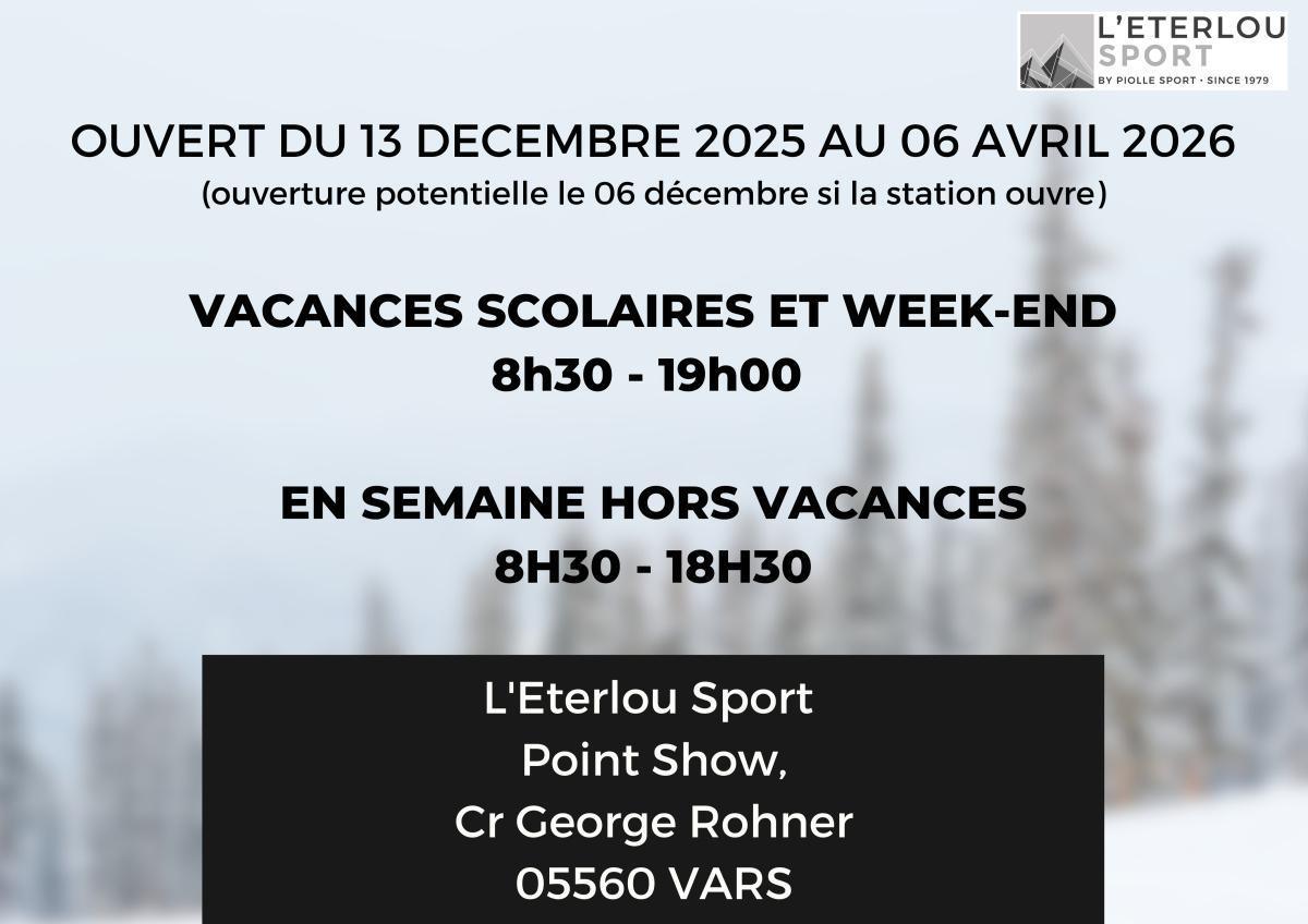 Horaires d'ouverture HIVER 2026