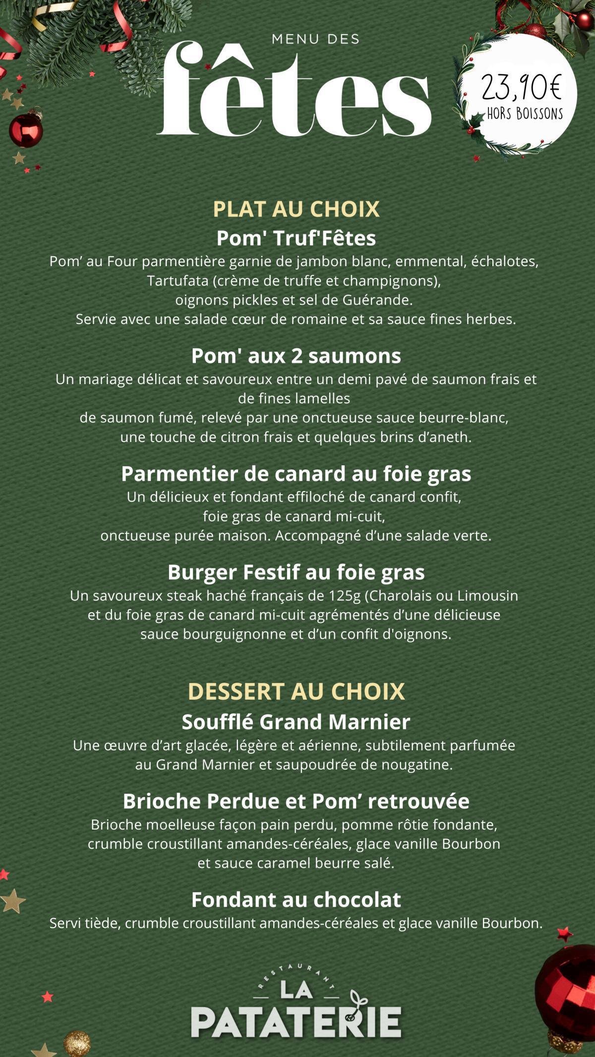 Menu des Fêtes de la Pataterie