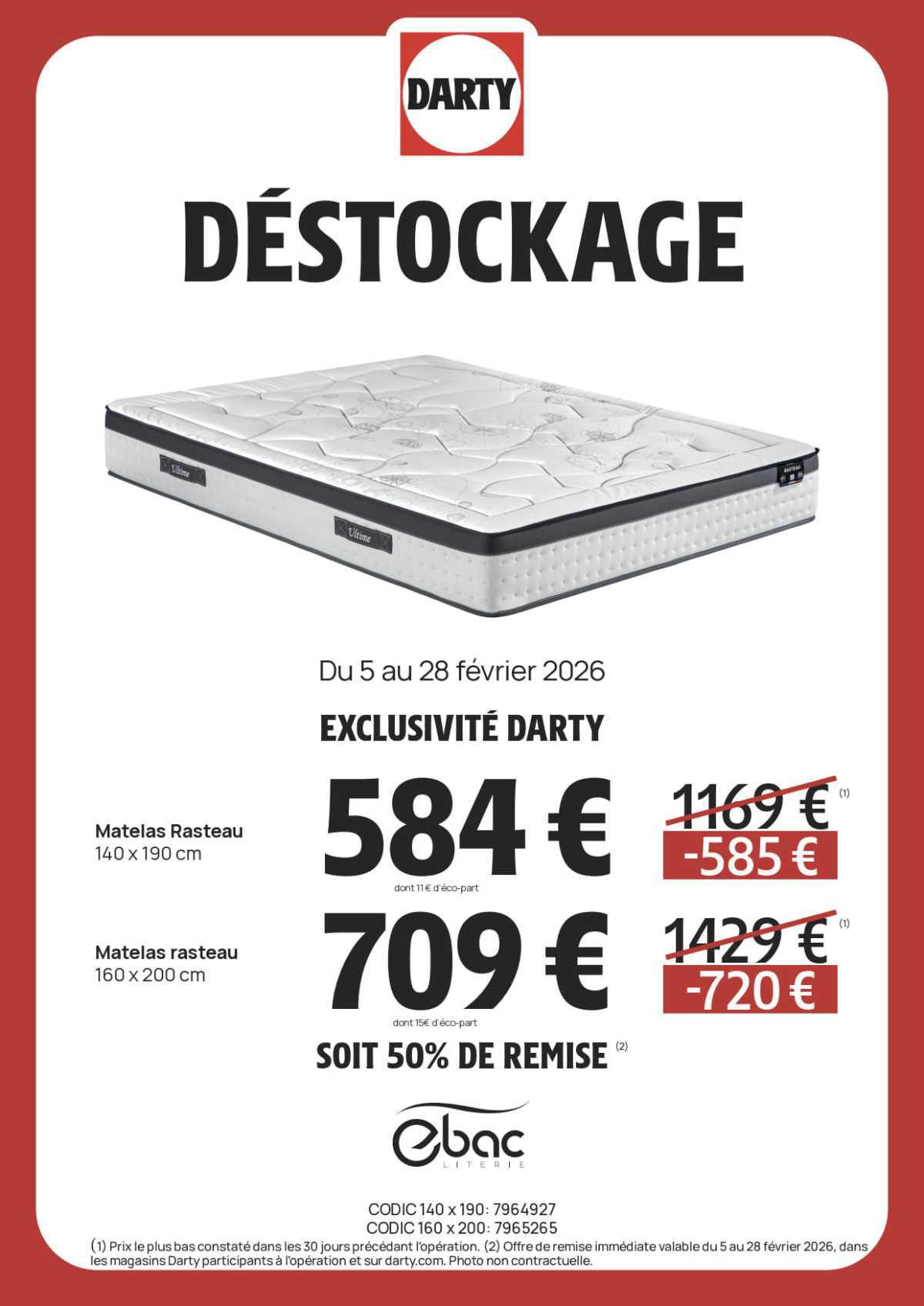 DARTY : DESTOCKAGE Literie Février 2026 Jusqu'au 28 février 2026