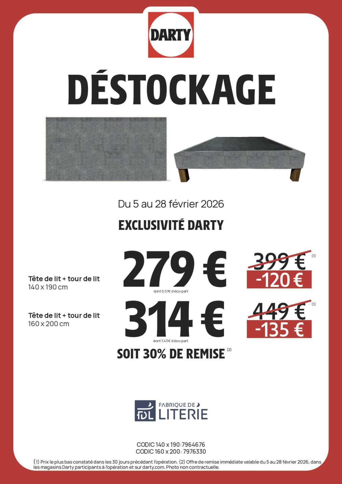 DARTY : DESTOCKAGE Literie Février 2026 Jusqu'au 28 février 2026