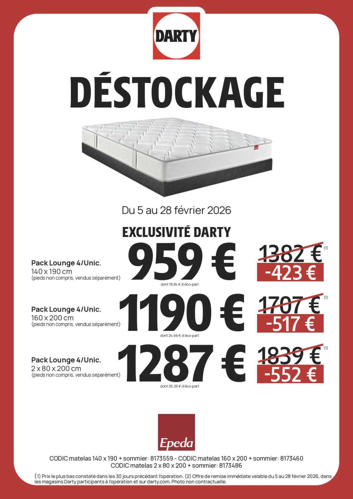 DARTY : DESTOCKAGE Literie Février 2026 Jusqu'au 28 février 2026
