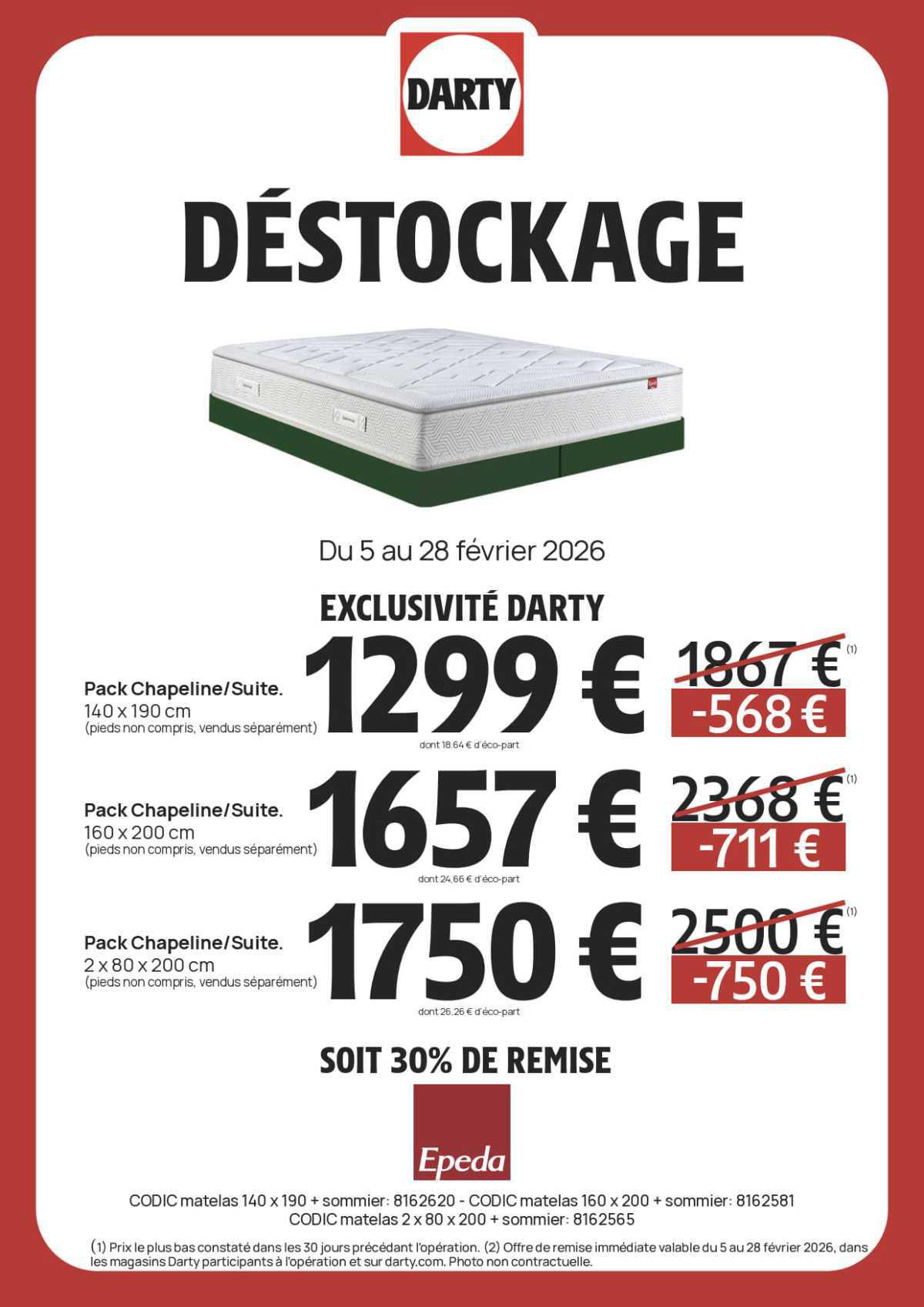 DARTY : DESTOCKAGE Literie Février 2026 Jusqu'au 28 février 2026
