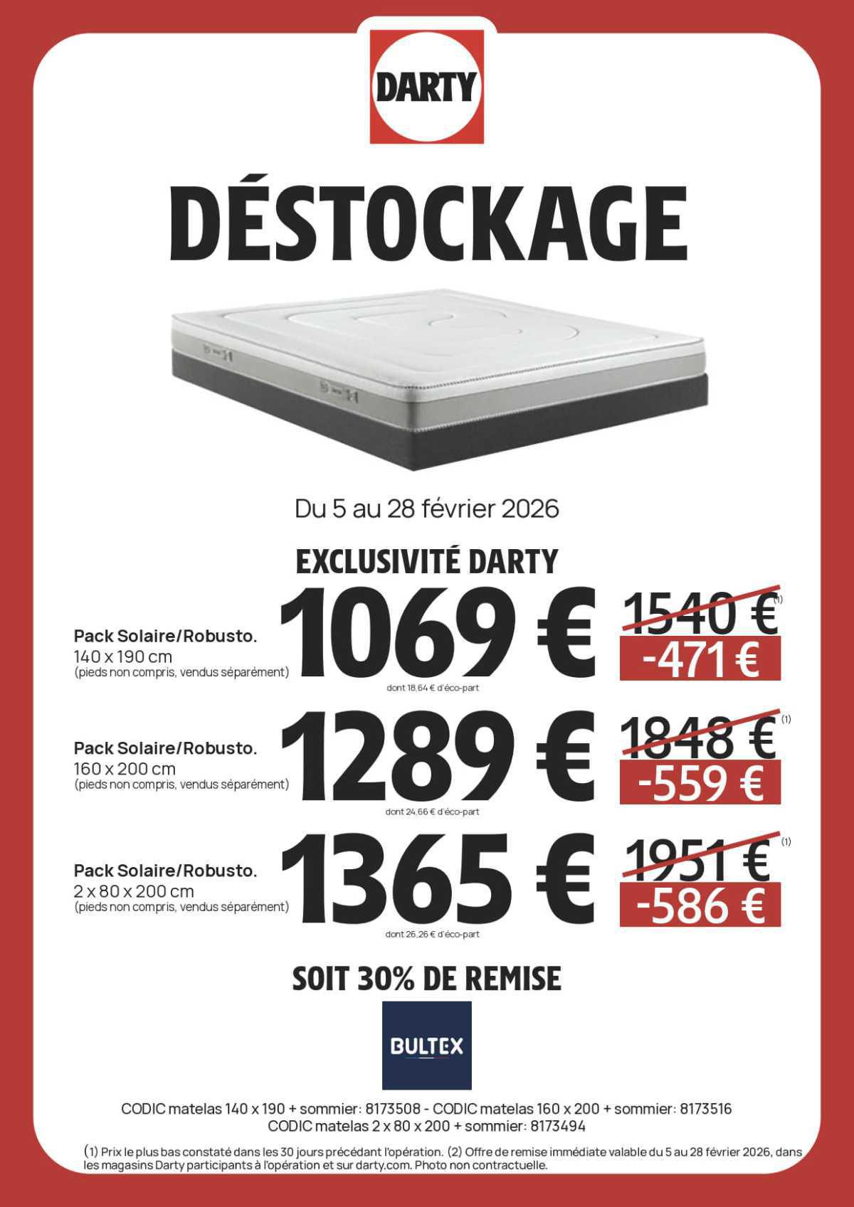 DARTY : DESTOCKAGE Literie Février 2026 Jusqu'au 28 février 2026