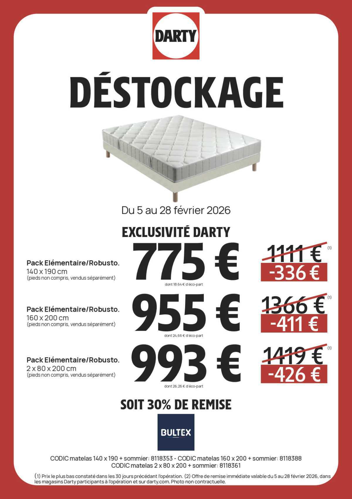 DARTY : DESTOCKAGE Literie Février 2026 Jusqu'au 28 février 2026