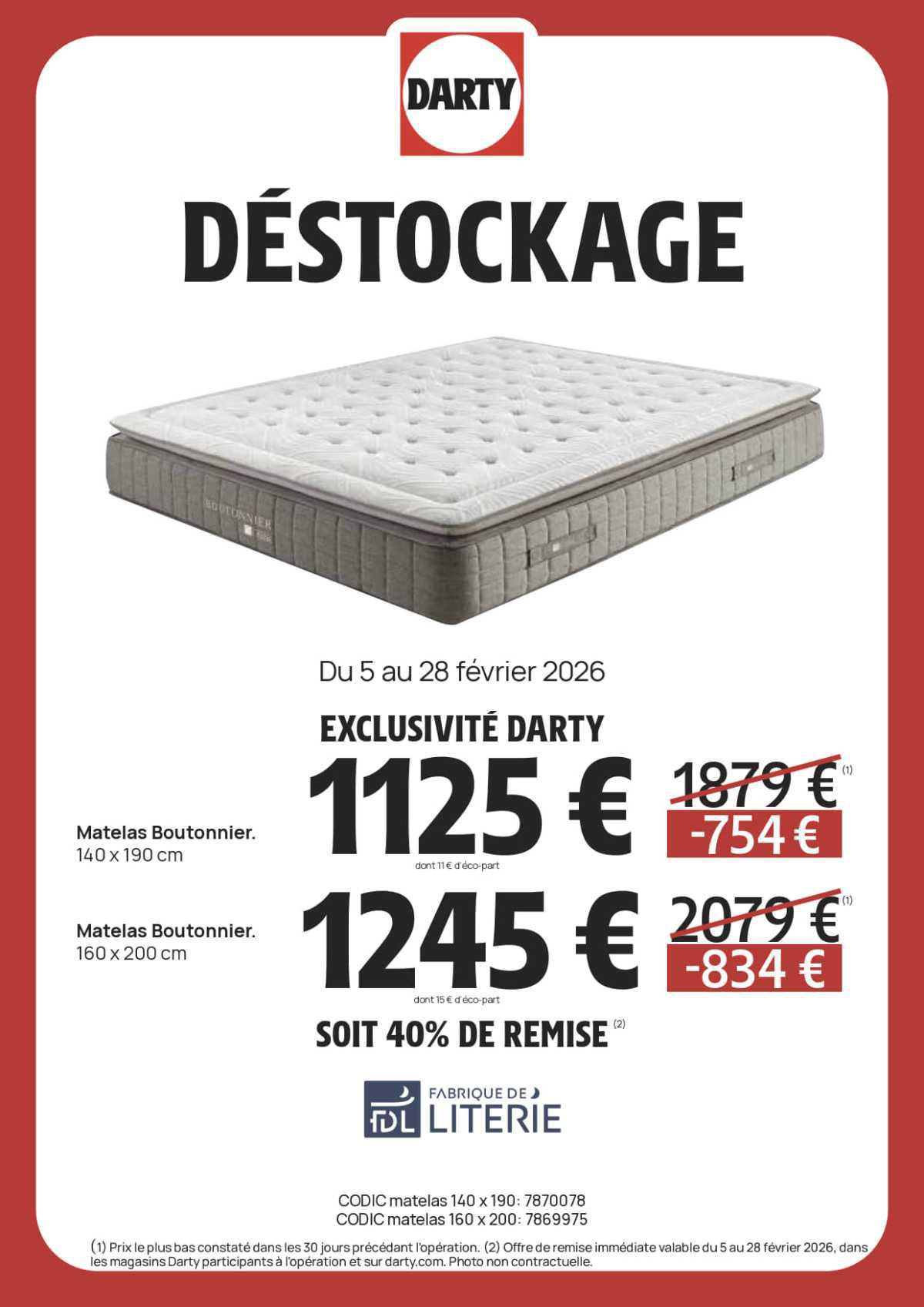 DARTY : DESTOCKAGE Literie Février 2026 Jusqu'au 28 février 2026