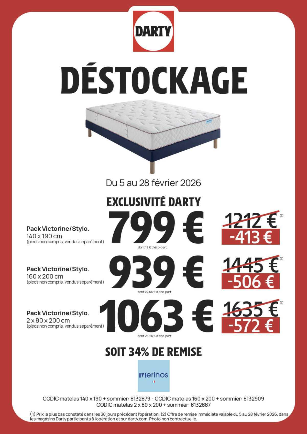 DARTY : DESTOCKAGE Literie Février 2026 Jusqu'au 28 février 2026