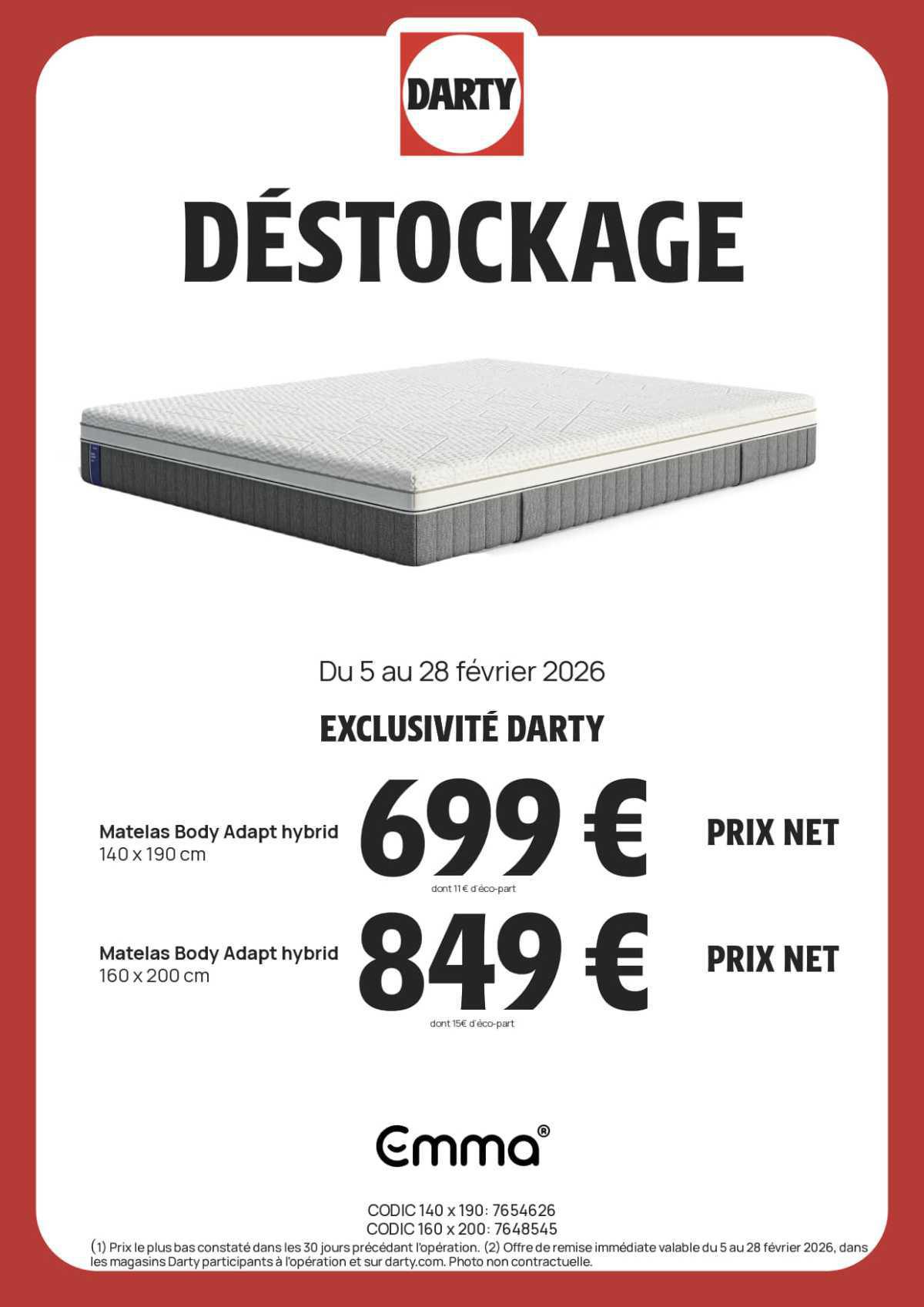 DARTY : DESTOCKAGE Literie Février 2026 Jusqu'au 28 février 2026