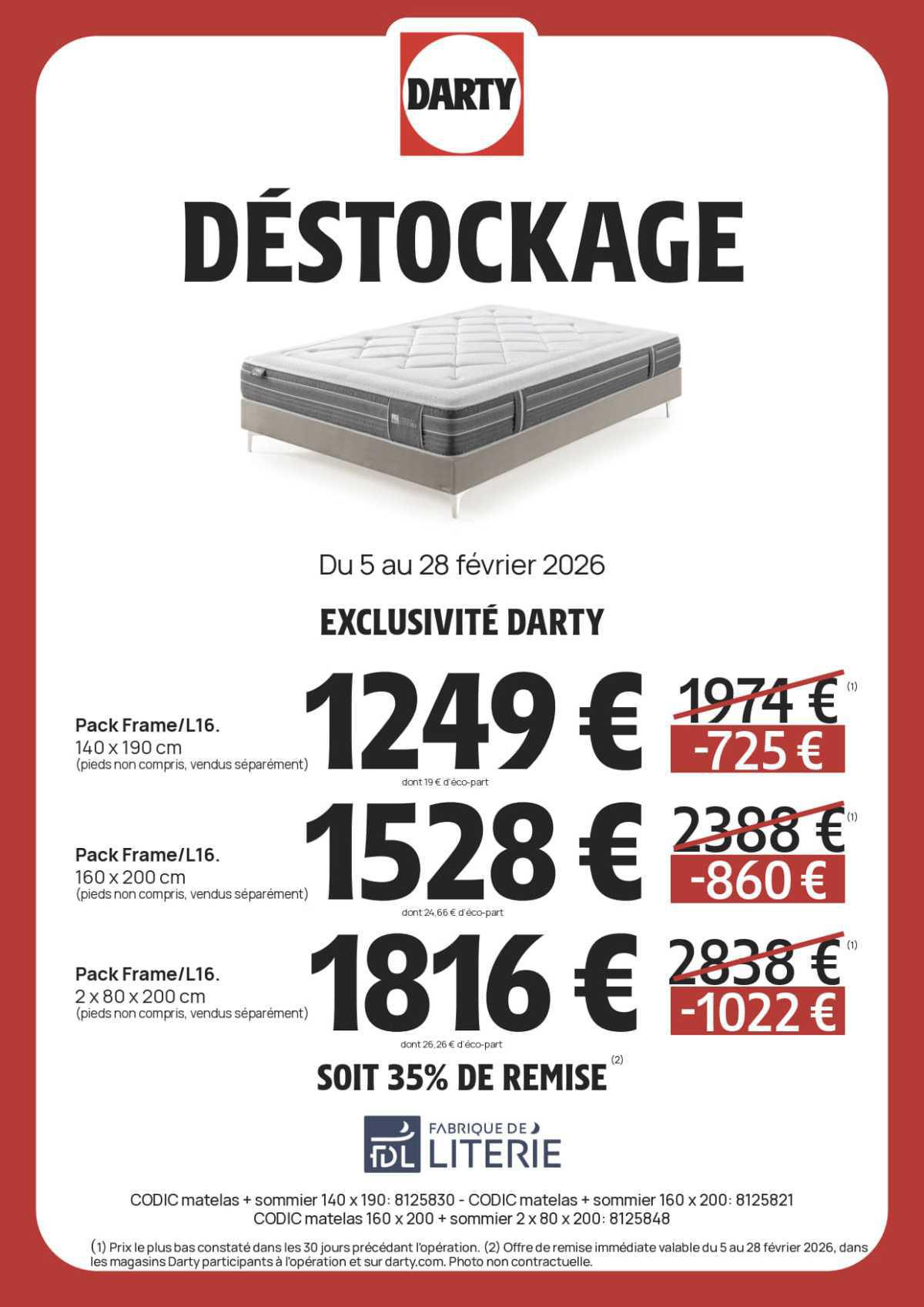DARTY : DESTOCKAGE Literie Février 2026 Jusqu'au 28 février 2026