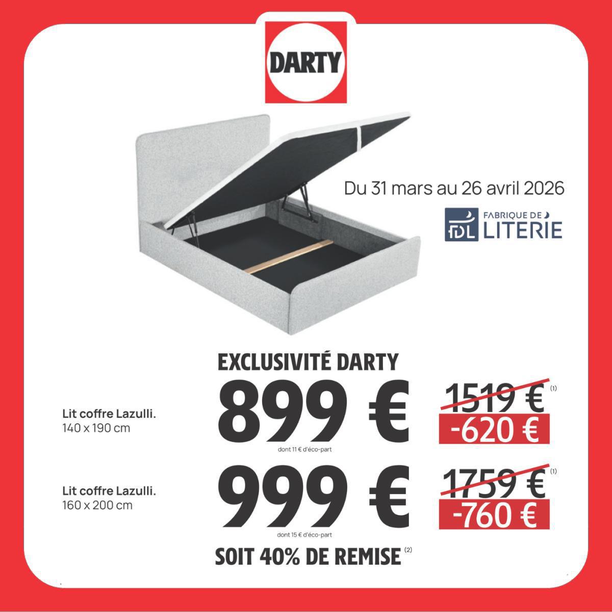 DARTY : Arrivage Literie jusqu"au 26 avril