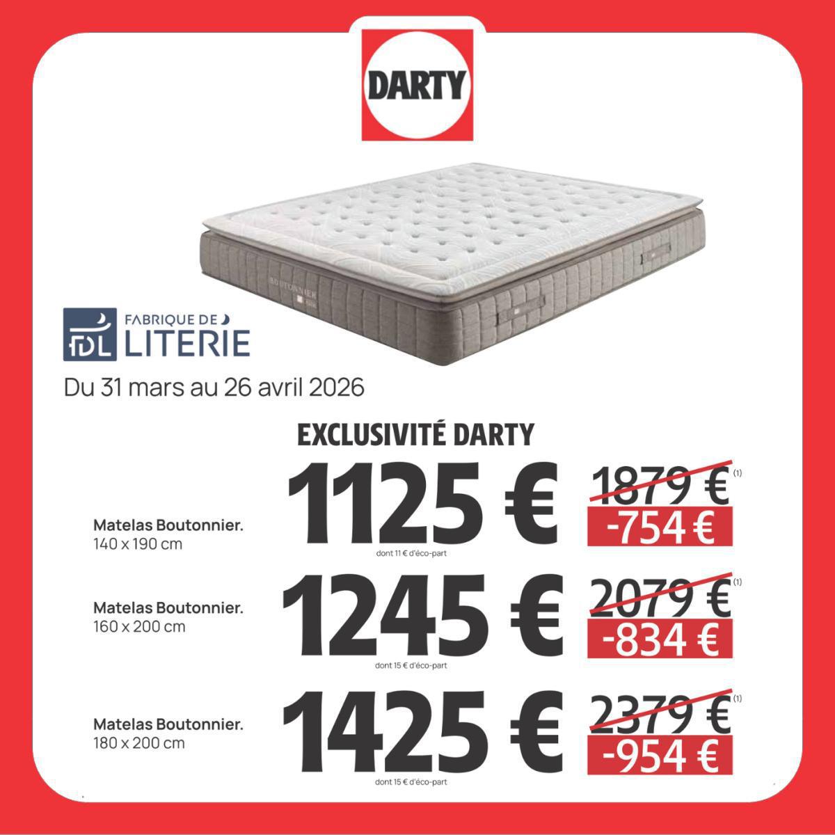 DARTY : Arrivage Literie jusqu"au 26 avril