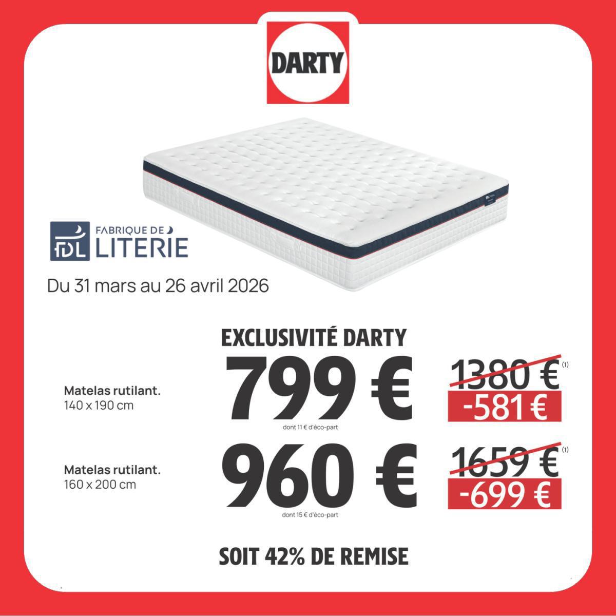 DARTY : Arrivage Literie jusqu"au 26 avril