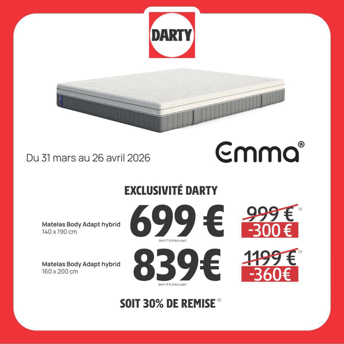 DARTY : Arrivage Literie jusqu"au 26 avril