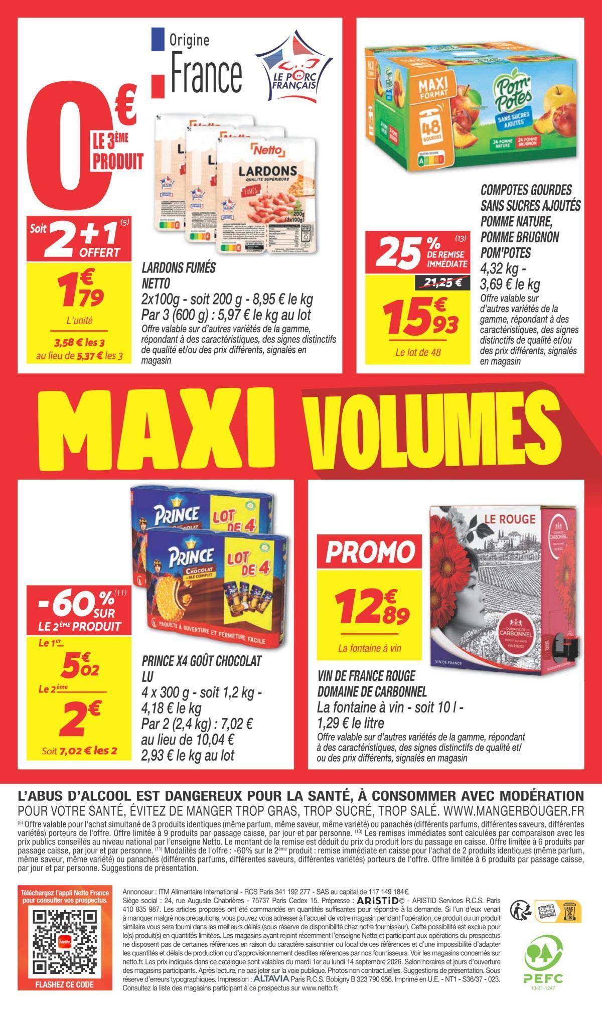 Netto : Maxi Volumes 'moins cher' du 1er au 14 septembre