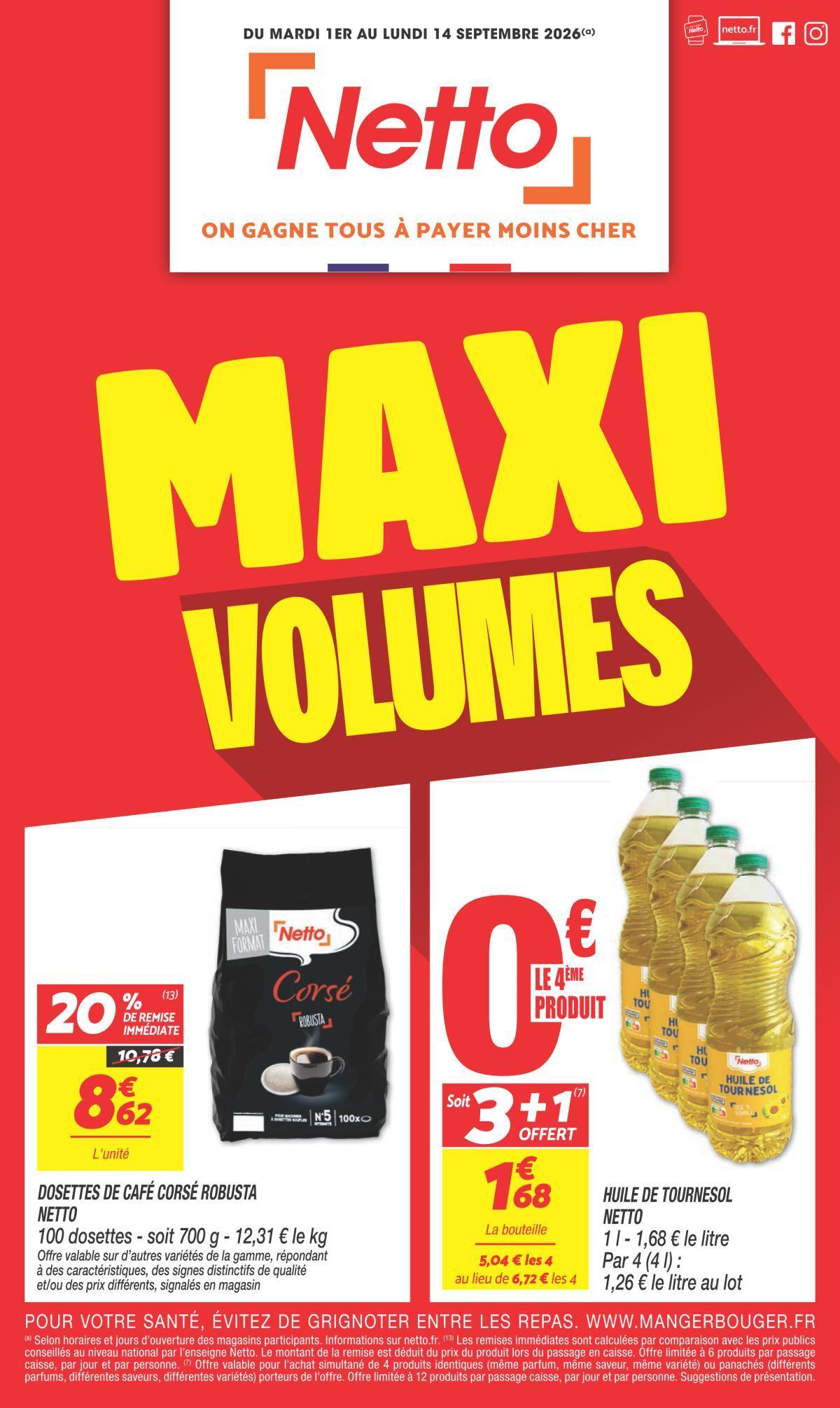 Netto : Maxi Volumes 'moins cher' du 1er au 14 septembre