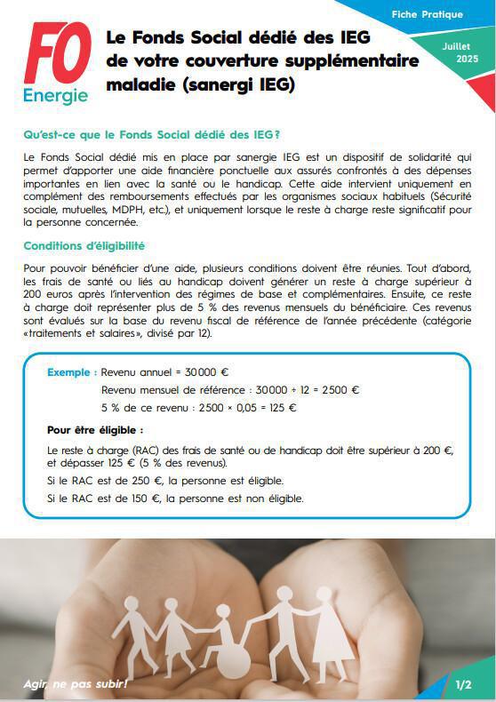 Fonds Social dédié des IEG de notre couverture supplémentaire maladie (Sanergi IEG)